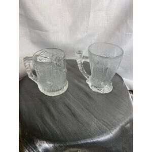 Set of 2 clear glass Flintstones "Roc McDonald" Mugs 1993 McD,Inc. 2 designs EUC